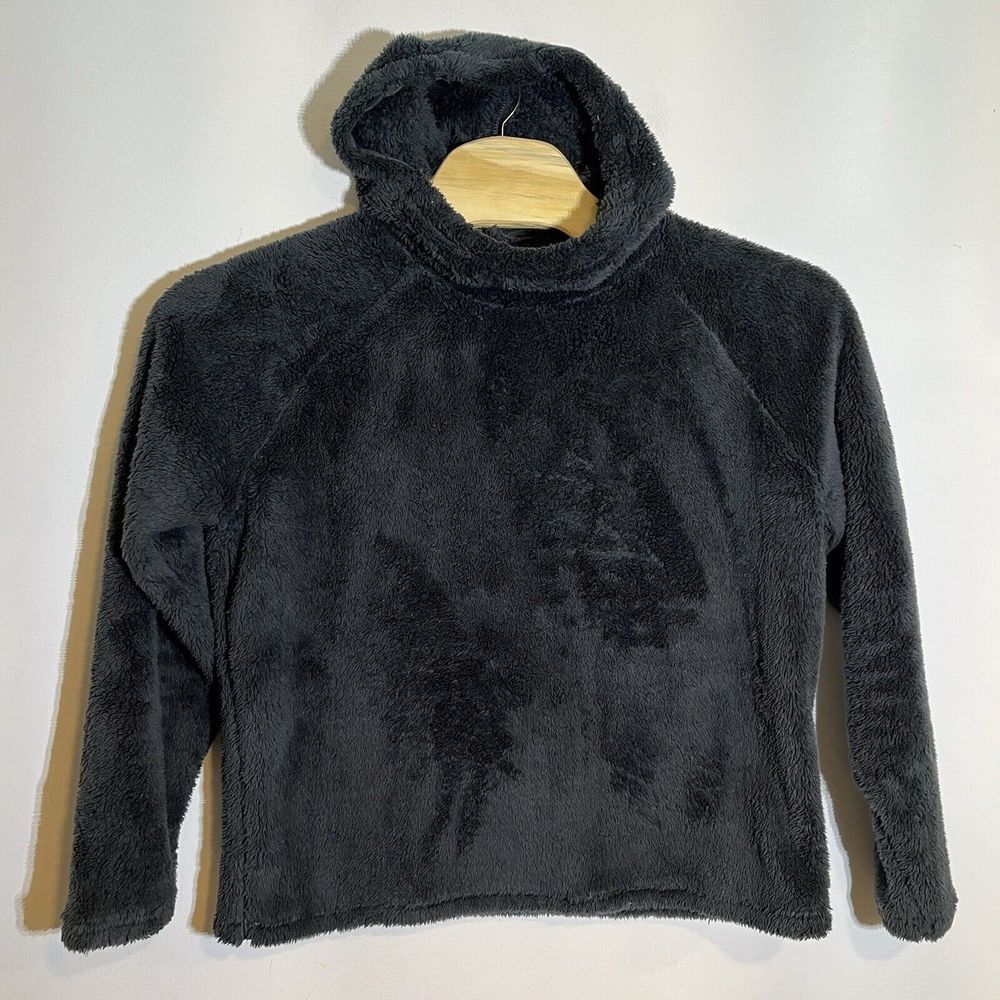 Eddie Bauer Women's Large Black Fleece Teddy Hoodie Hooded Pullover Sweatshirt‎